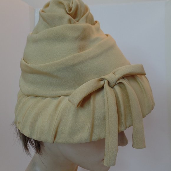 Vintage Tan Hat Polyester Hat W Ribbon Made in USA has Patent Label But no Brand - Picture 9 of 12